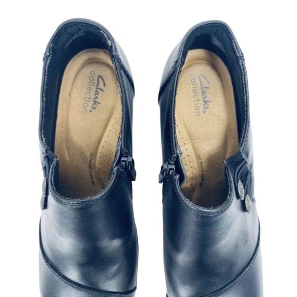 Clarks Emslie Warren Ortholite Ankle Bootie Black Leather Block Heel Pumps Sz 11 - Picture 6 of 11